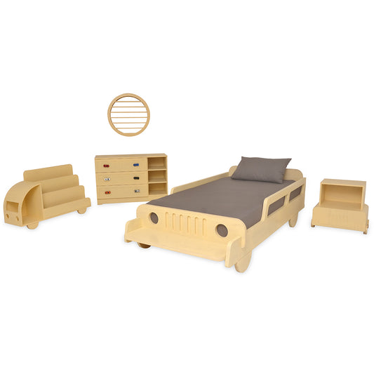Wooden Cart Bed Set – Kids Bed with Chest of Drawers & Bookshelf