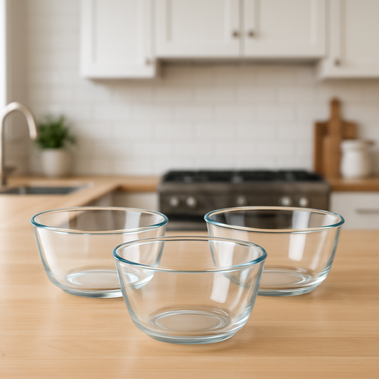 3-Piece Clear Glass Bowl Set – 640 ml Multi-Purpose Kitchen & Serving Bowls