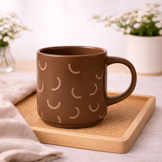 Brown Ceramic Coffee Mug – Modern Minimalist Pattern Stoneware Cup for Hot