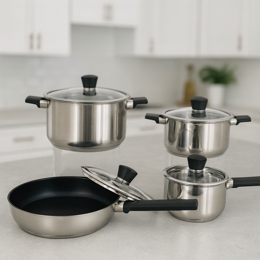 8-Piece Stainless Steel Cookware Set with Glass Lids – Complete Kitchen Essentials
