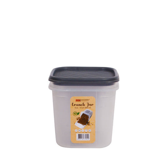 1pc Crunch Jar Small – 850 ml Plastic Airtight Food Storage Container (Grey, White, Brown, Red Lid Options)