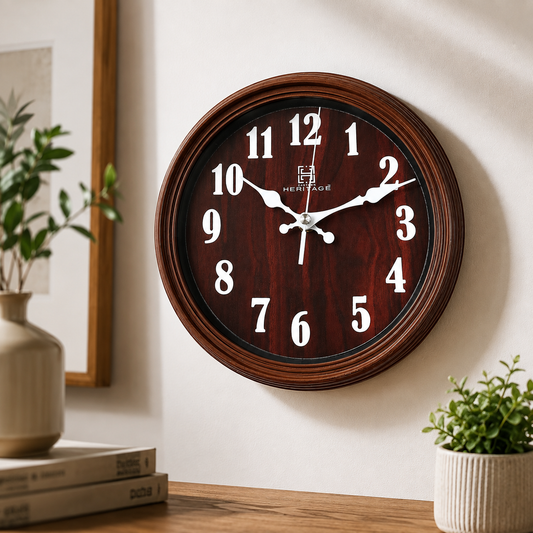 Squat Wall Clock – 10.75-Inch Wooden Finish Wall Clock with Plastic Frame and Bold Numerals