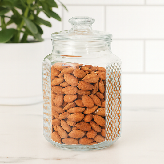 Clear Textured Pressed-Glass Storage Jar with Lid – 2200 ml Airtight Kitchen Container