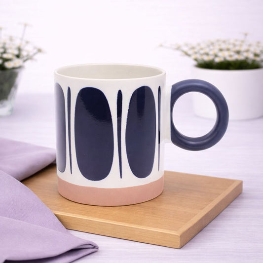 White Ceramic Mug with Black Oval Pattern