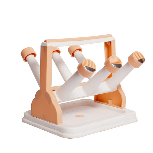 1pc Glass Stand Holder – Grey & Beige Cup Drying Rack for Kitchen