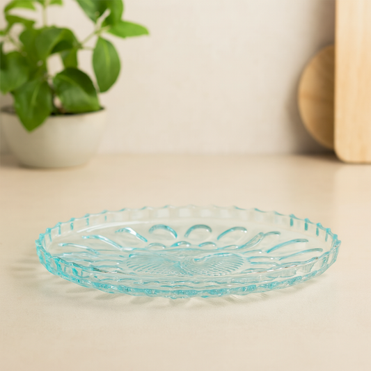 Clear Pressed-Glass Dry Fruit Tray with Floral Embossed Design – 1 Piece, 224 mm Diameter