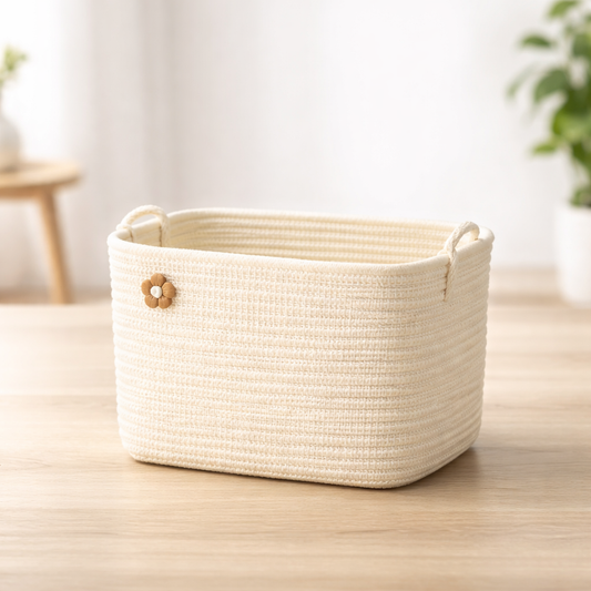 1 Pc Rectangular Plastic Storage Basket with Flower Design – Decorative Organizer with Handles for Kitchen & Home - Habitt