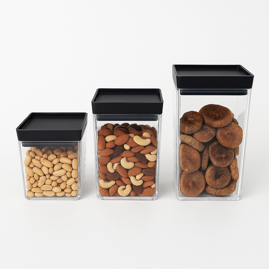 1Pc Acrylic Jar – Small, Medium & Large | Transparent Storage Container with Black Lid