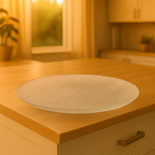 Elegant Clear Pressed-Glass Dinner Plate with Peacock-Feather Pattern – 1 Piece, 267 mm Diameter