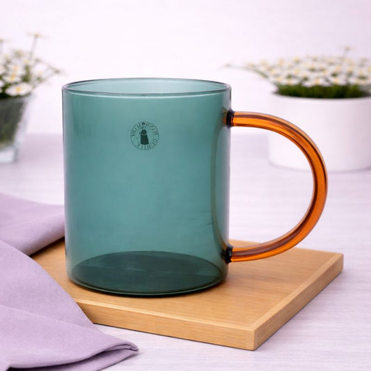 Green Transparent Glass Mug with Amber Handle