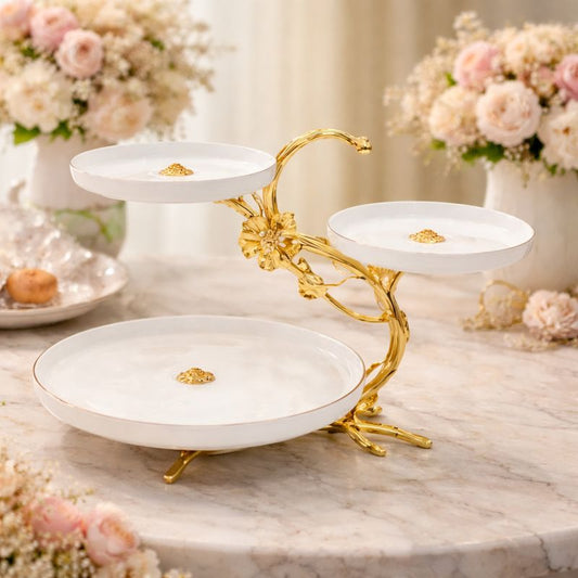 Luxury Decorative Platter Stand with Gold Floral Accent