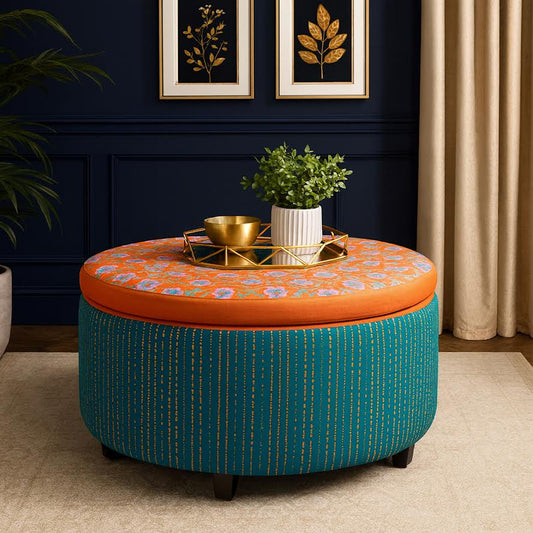 Floral Gold Round Ottoman