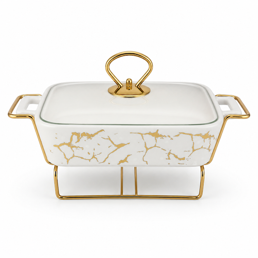 Elegant White Texture Small Burner Dish for Food Warming & Serving
