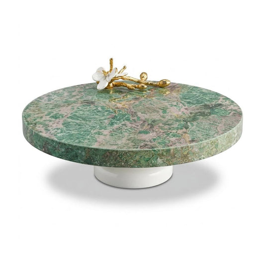 Large Green Marble Cake Dish Stand – 12 Inch Decorative Serving Platter - Habitt