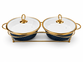 12-Inch Oval Twin Burner Dish (Blue)