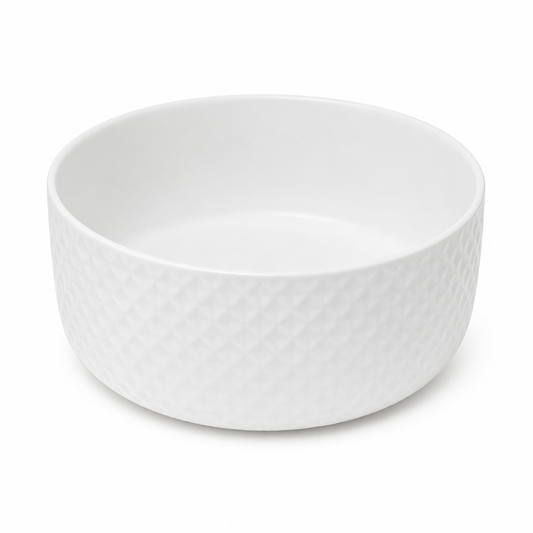 Medium Round White Bowl – Textured Minimalist Serving Bowl - Habitt