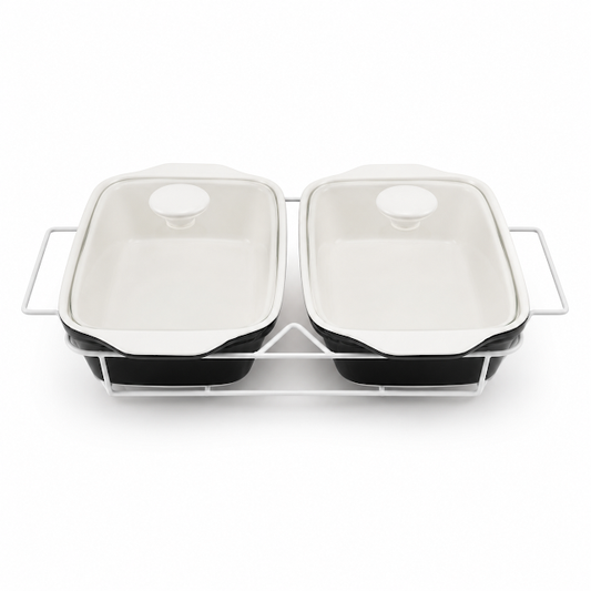 Elegant Twin 11-Inch Rectangular Serving Dish with Stand