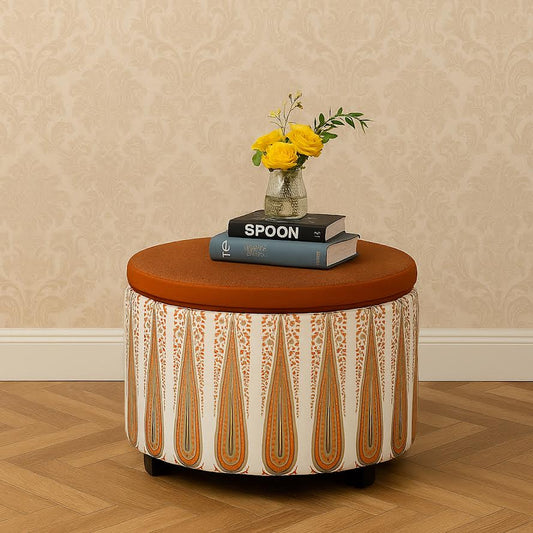 Gold Lines Damask Round Ottoman