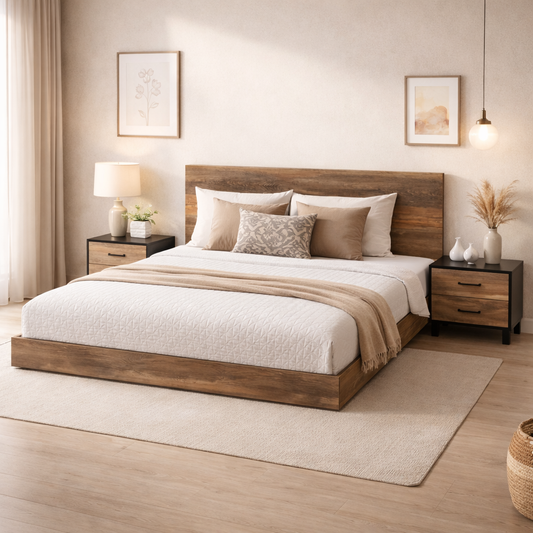 Flamingo King Size Bed with 2 Side Tables - Habitt