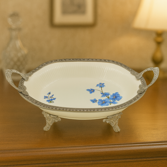Luxury Oval Serving Dish – Blue Floral Design | 36 × 22 cm