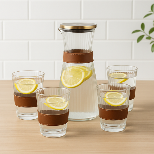 5-Piece Glass Jug Tumbler Set – Elegant Water Serving Set (102190)