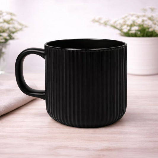 360ML Ribbed Ceramic Mugs – Black