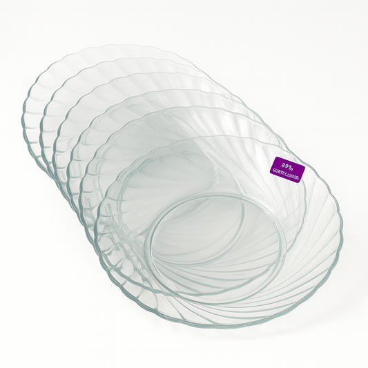 Clear Swirl-Pattern Pressed-Glass Soup Plate Set – 6 Pieces, 234 mm Diameter
