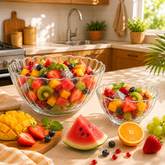 Clear Fluted-Rim Pressed-Glass 7-Piece Fruit Bowl Set – Elegant Classic Serveware