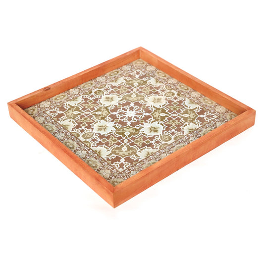 Square Oak Buff Tray – 15x15 Inch Wooden Decorative Serving Tray