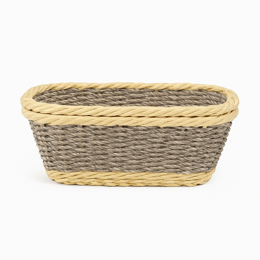 3-Piece Handwoven Square Cane Bread Basket Set – Dual-Tone Natural & Grey Rattan Serving Baskets for Dining, Kitchen & Restaurant