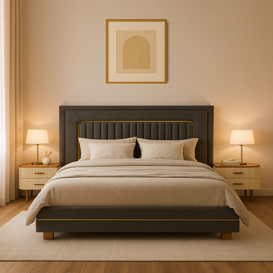 Arlen King Size Bed with 2 Side Table - Habitt