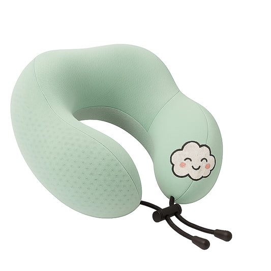 Travel Neck Pillow with Cute Design – Variant: Blue, Grey, Green, Purple, Pink