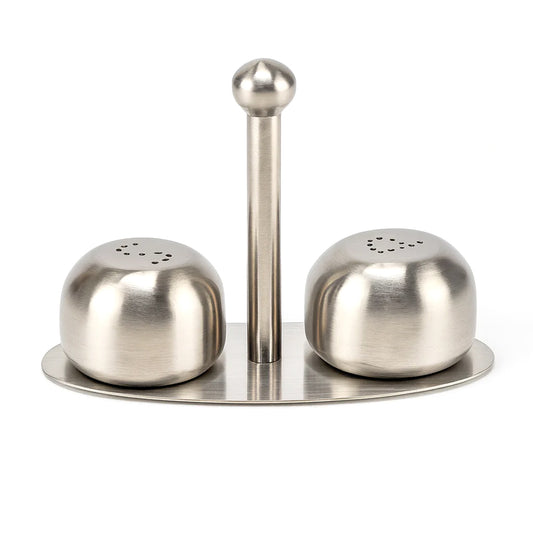 Oblique Stainless Steel Salt & Pepper Shaker Set – Dome Bead Base Condiment Bottles (Set of 2, 24.7) – Silver, Gold & Blue Variants