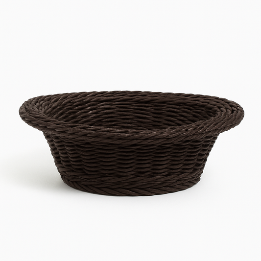 3-Piece Handwoven Round Cane Bread Basket Set – Dark Brown Rattan Serving Baskets for Dining, Kitchen & Restaurant Use
