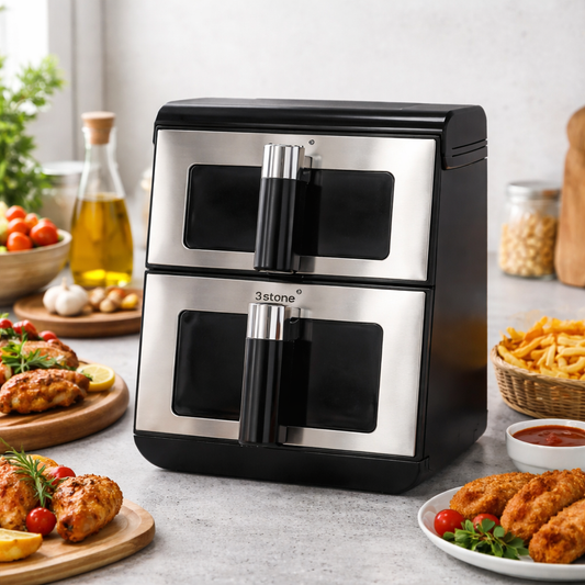 3 Stone Double Basket Air Fryer – 11L, Dual Zone Cooking, Model SAFD401 - Habitt