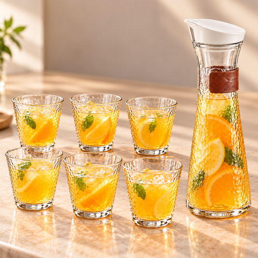 Premium Textured Glass Water Pitcher with Glasses