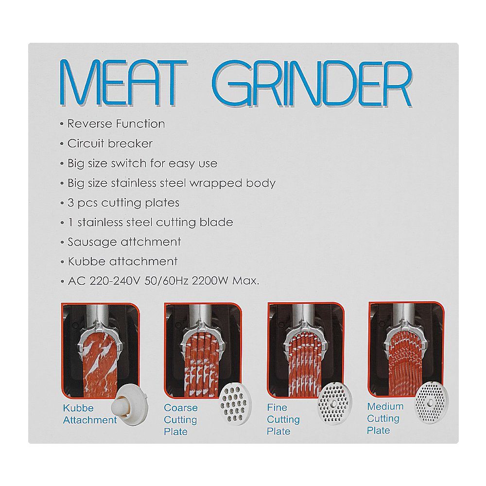 Sayona PPS Meat Grinder 2200W Heavy-Duty Electric Meat Mincer with Reverse Function – Stainless Steel Body (SMG-4118) - Habitt