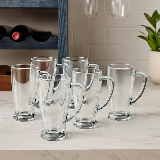 Clear Glass Juice Mug with Handle 430 ml – Set of 6 | Premium 6-Piece Drinkware for Home & Café