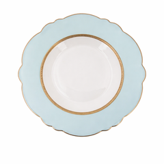 Sky Blue & Gold Scalloped Ceramic Plate – Elegant Single Serving Plate