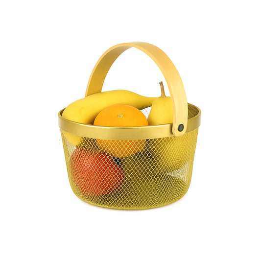 Fruit Basket with Bamboo Handle – 10 × 7 Inch (Gold)