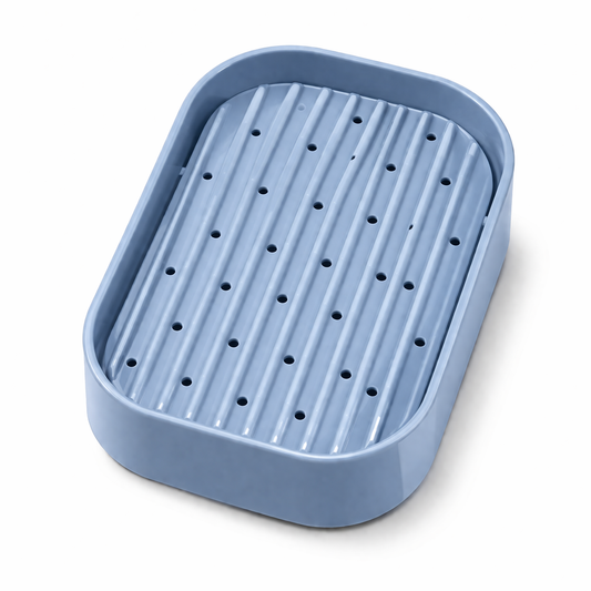 Wall-Mounted Double Layer Soap Dish – Plastic Drain Soap Holder with Water Drip Tray (Blue/Grey) - Habitt