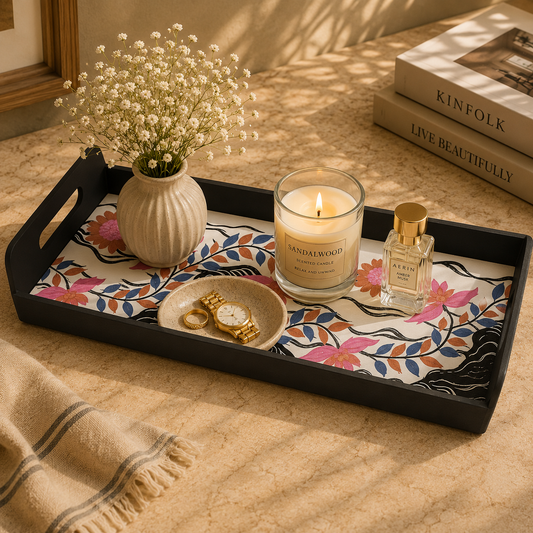 Magical Black Smart Tray – Floral Wave Design