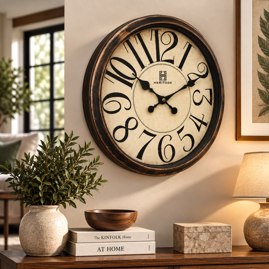 SCOTTISH 20" Heritage Wall Clock – Antique Brown Plastic Frame with Vintage Cream Dial