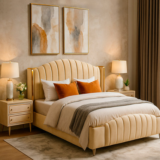 Opulent King Size Bed with 2 Side Tables