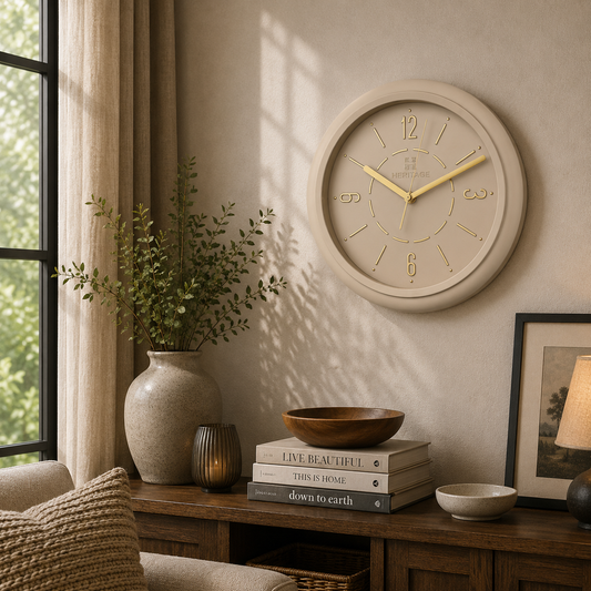Heritage Wall Clock CLK-035G – 15" Beige & Gold
