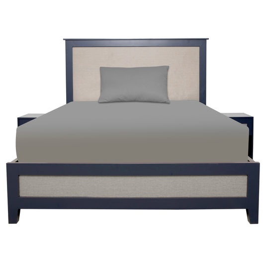 Lancaster Queen/Single Bed – Upholstered Headboard with Navy Frame