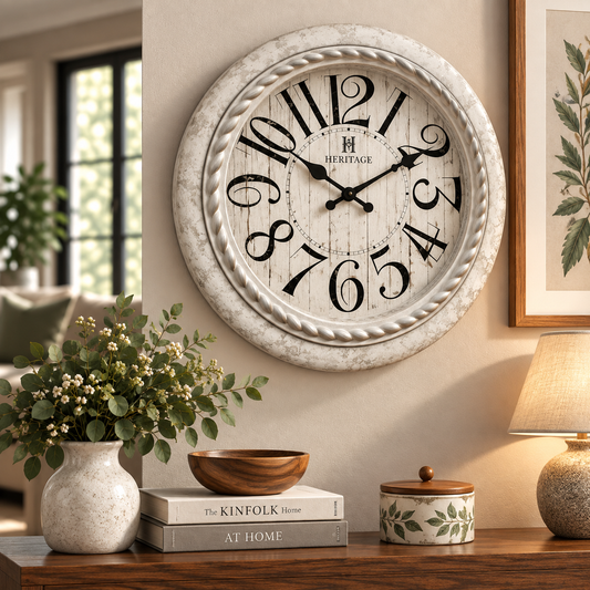 Vintage Heritage Wall Clock Oreo-2 13.75" – Rustic Farmhouse Decorative Round Wall Clock with Distressed Wood Look & Bold Numerals