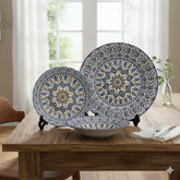 6 Person (18pcs) Blue Floral & Geometric Border Plate Set – Elegant Ceramic Dinnerware Collection - Habitt