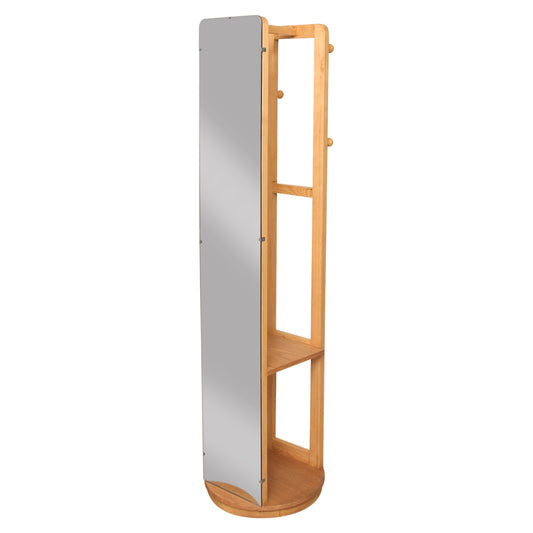 Kyoto Rotating Wall Mirror with Wooden Storage Shelves – Multi-Functional Organizer