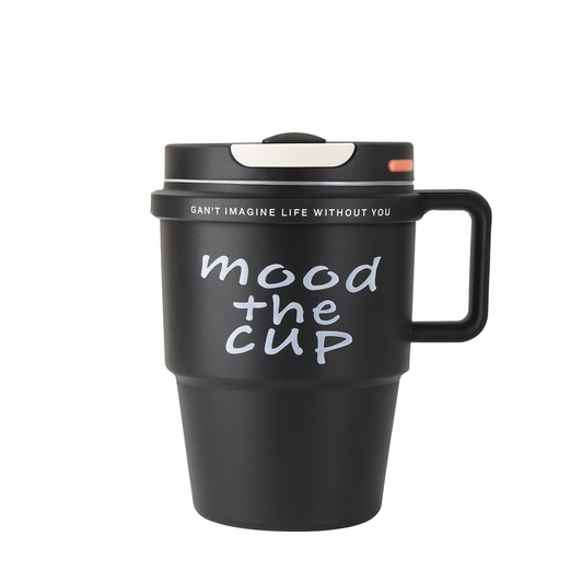 1200 ml Vacuum “Mood The Cup” – Large Insulated Travel Mug with Handle | Hot & Cold Beverage Flask in Black, Green, Blue & Pink